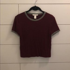 forever 21 maroon crop top grey cuffed sleeves